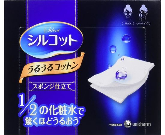 Паффы для нанесения лосьона Silcot Uruuru Cotton  Unicharm